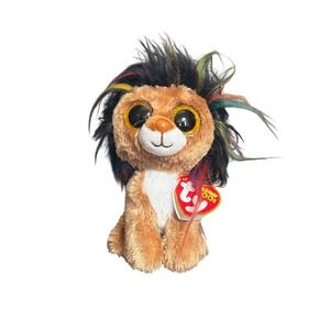 Ty Beanie Boos Ramsey the Lion Tan Rainbow Mane Plush Glitter Eyes 36252 6 inch